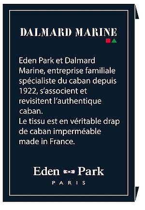 Collaboration Eden Park × Dalmard Marine - caban signé, cerclé, décalé en drap de laine français 